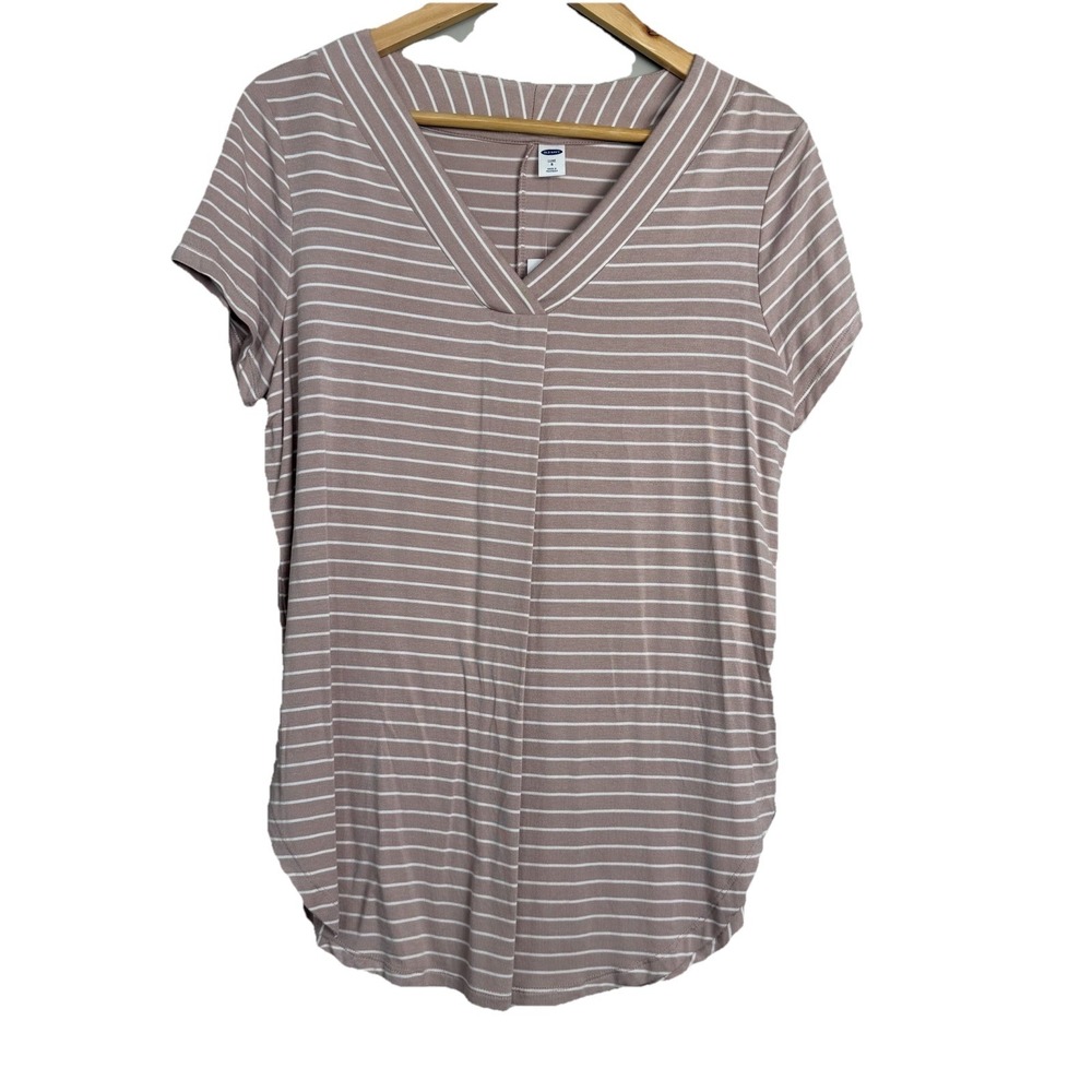 Old Navy Women's Pink/white Striped Shirt SZ-Small 95% RAYON/VISCOSE,5%Spandex